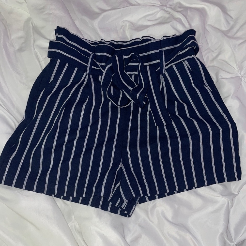 striped paper bag shorts
